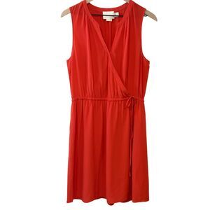 Cynthia Rowley Pink Red Sleeveless V Neck 100% Silk Dress Size 12 Quiet Luxury